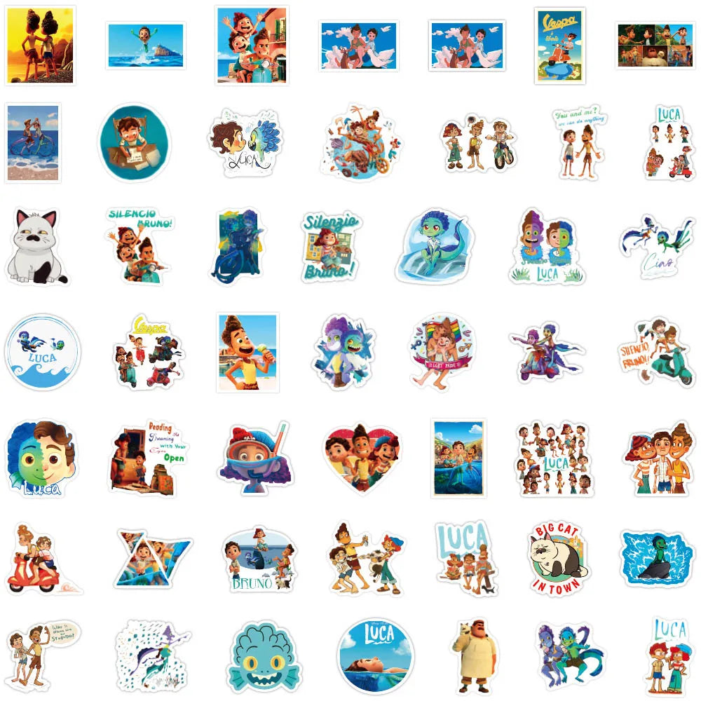 10/30/50/100PCS Disney Movie Luca Stickers Cute Cartoon Decals DIY Skateboard Guitar Bike Car Waterproof Graffiti Sticker Packs